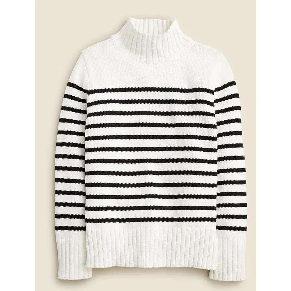 J Crew Cotton Turtleneck Sweater S White Stripe Black NWT CE701 J.Crew Capsule - Picture 1 of 5